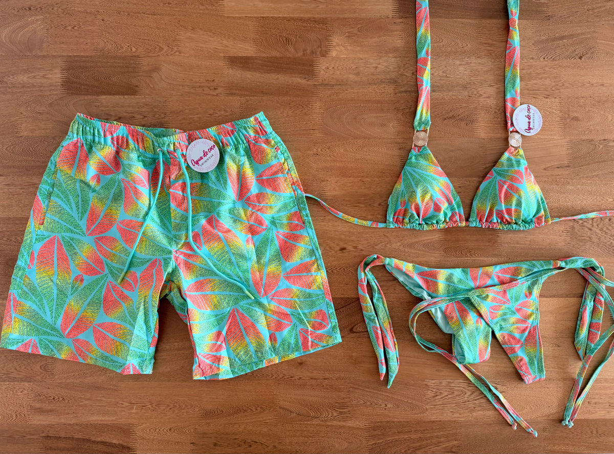 Set Pareja Estampado Hojas